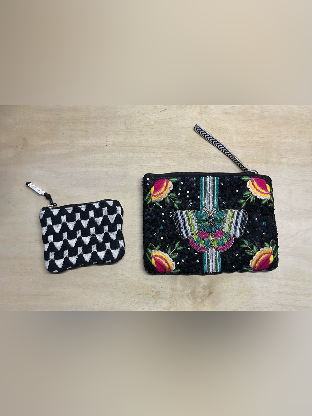 America & Beyond Beaded Butterfly Wristlet Clutch & Wallet Set.